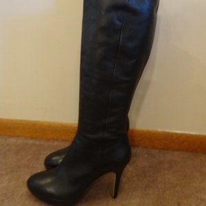 VINCE CAMUTO Black Leather Stiletto Boots Size 9 M Women's VC-EMIP Knee Height